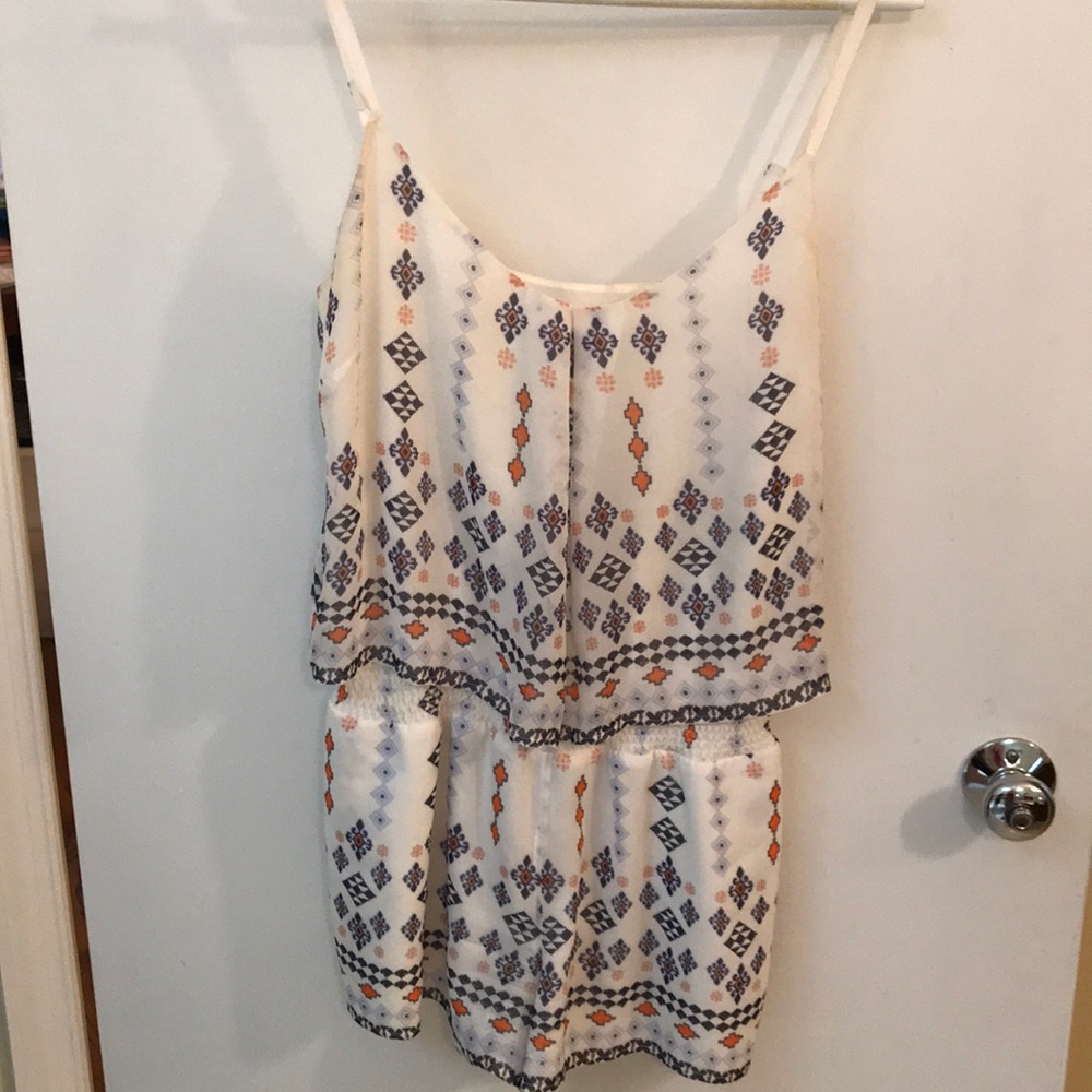 Joie blue, orange, and white silk romper!